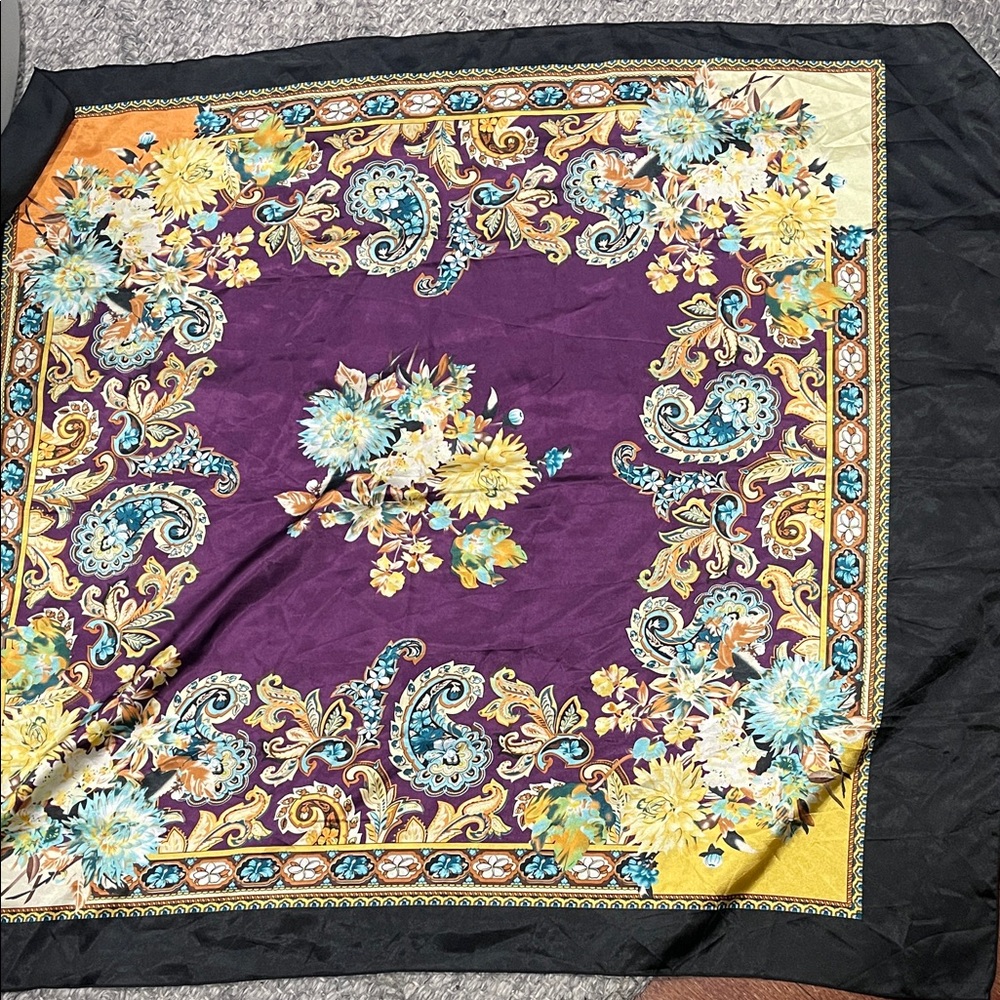 Vibrant Floral Paisley Scarf in Purple and Yellow